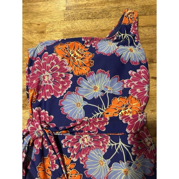 Jones New York One Piece Swimsuit Floral One Shoulder Tie Waist Medium Beach - Picture 4 of 10
